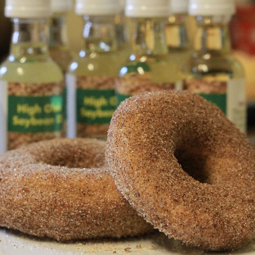 Donuts in front of high oleic soybean oil