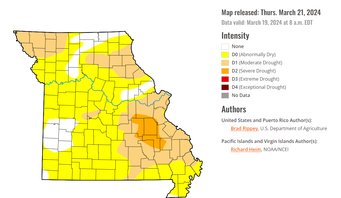 Drought Intensity Map of the state of Missouri