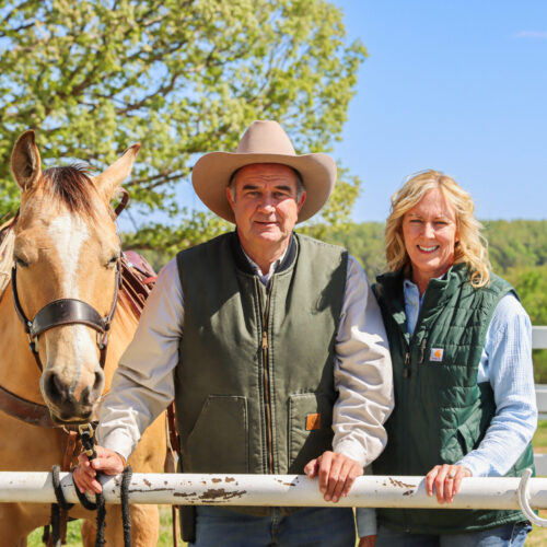 Mike Kehoe, 2024 Governor Candidate, And His Wife, Claudia, Pose With Their Horse.